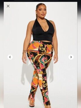 Fashion Nova Chains For Vacay Printed Stacked Pant - Orange/combo 1X (EUC)